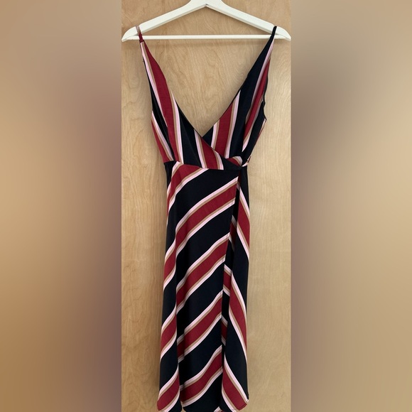 Top Shop Striped V-Neck Midi Wrap Dress - Red and Black - Picture 7 of 13